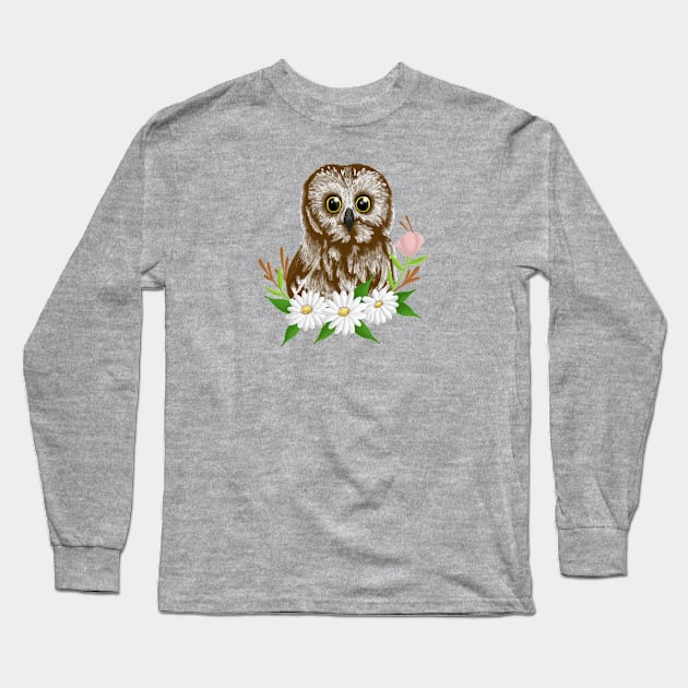 Owl with flowers-coloured Long Sleeve T-Shirt by AbigailBrown